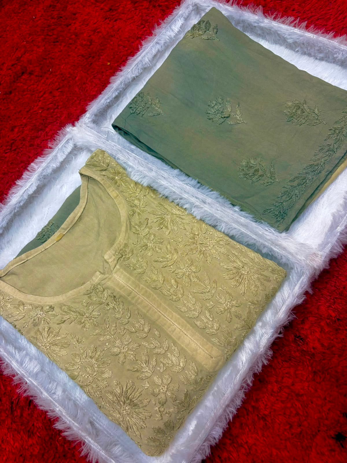 Lucknowi Handwork Ghasspatti heavywork Rayon set - Chikankari official