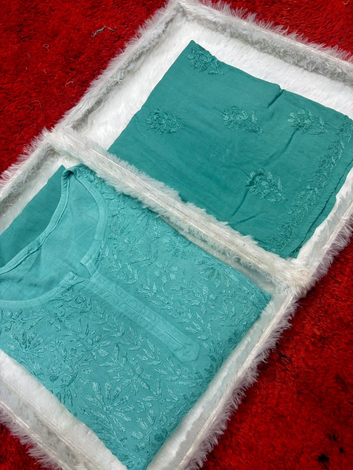 Lucknowi Handwork Ghasspatti heavywork Rayon set - Chikankari official