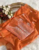 Lucknowi Nawab Mul Mul Chanderi Kurta Dupatta Set - Chikankari official
