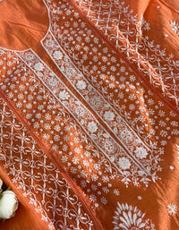 Lucknowi Nawab Mul Mul Chanderi Kurta Dupatta Set - Chikankari official