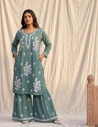 Lucknowi Rayon Gharara Set - Chikankari official