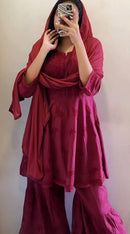Luxe Wine Gharara 3pc Set - Chikankari official