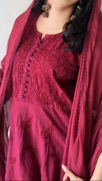 Luxe Wine Gharara 3pc Set - Chikankari official