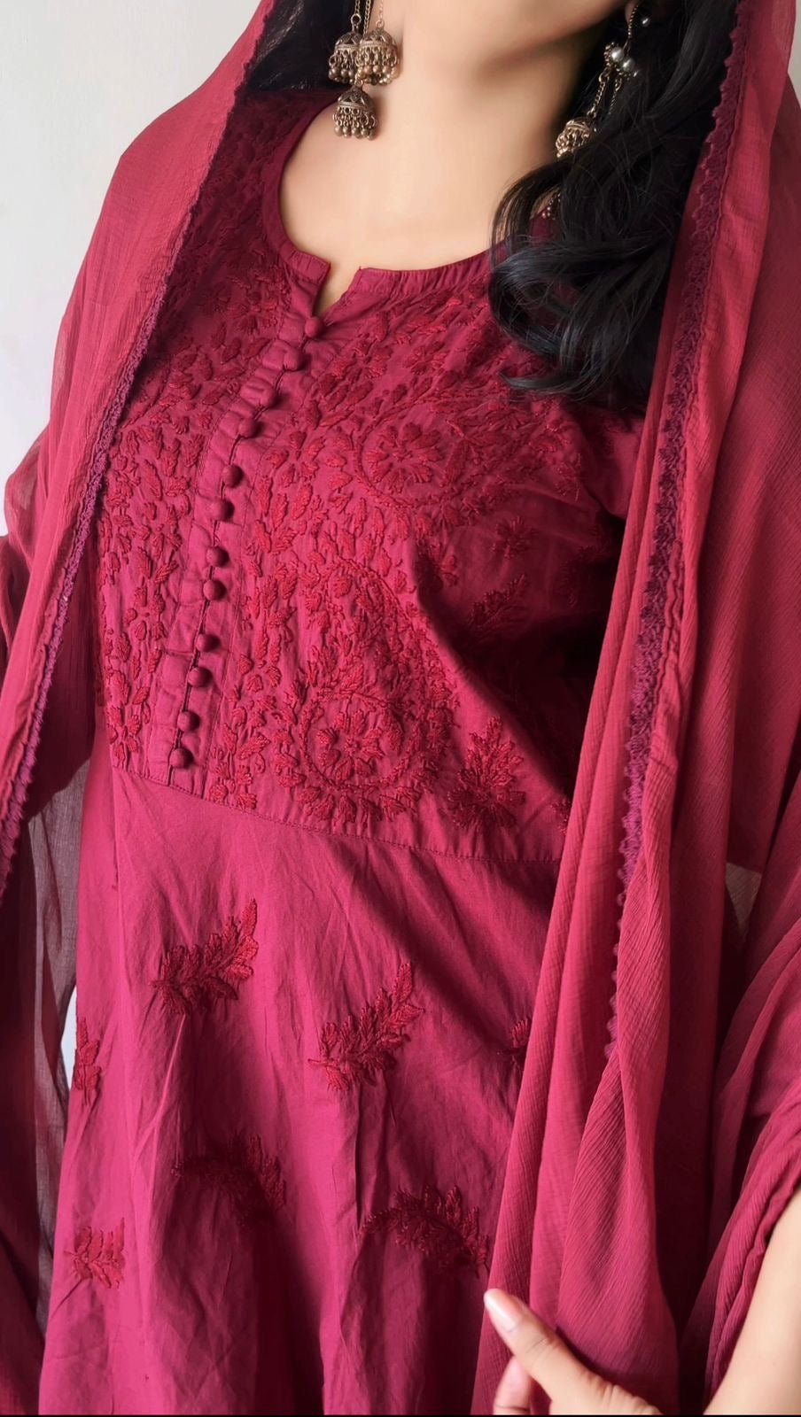 Luxe Wine Gharara 3pc Set - Chikankari official