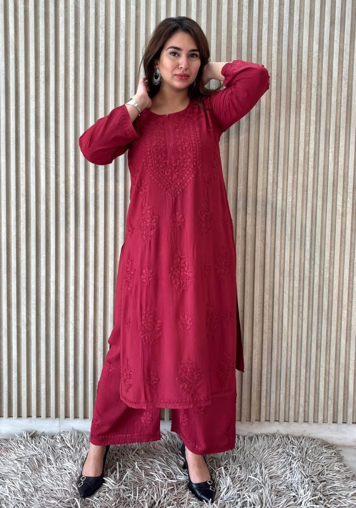 Luxurious Crafted Ghasspatti Chikankari Kurti with plazzo - Chikankari official