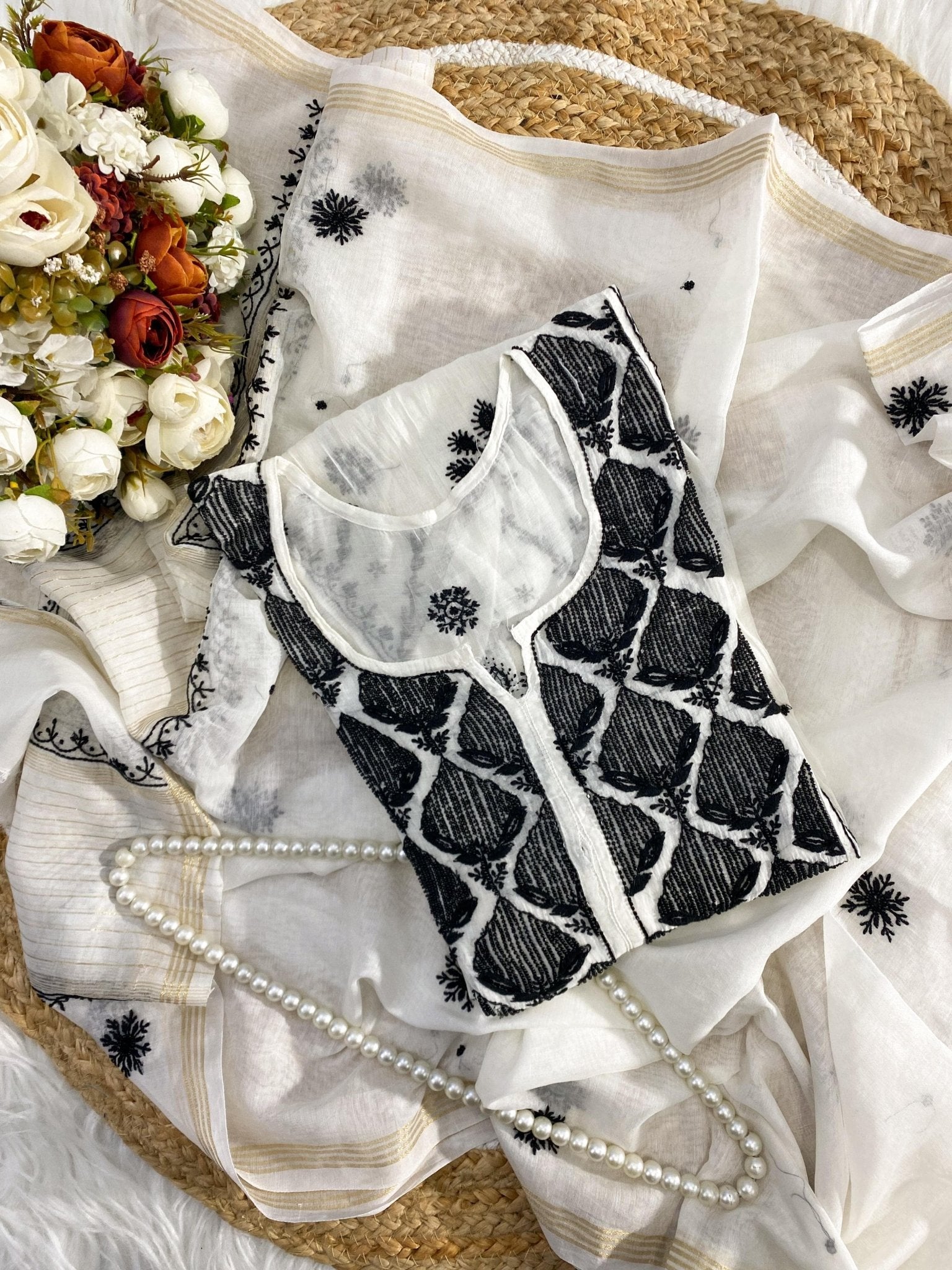 Luxury chanderi mul gown - Chikankari official