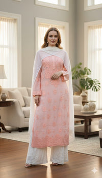 Luxury Creap 3d Work kurta - Chikankari official