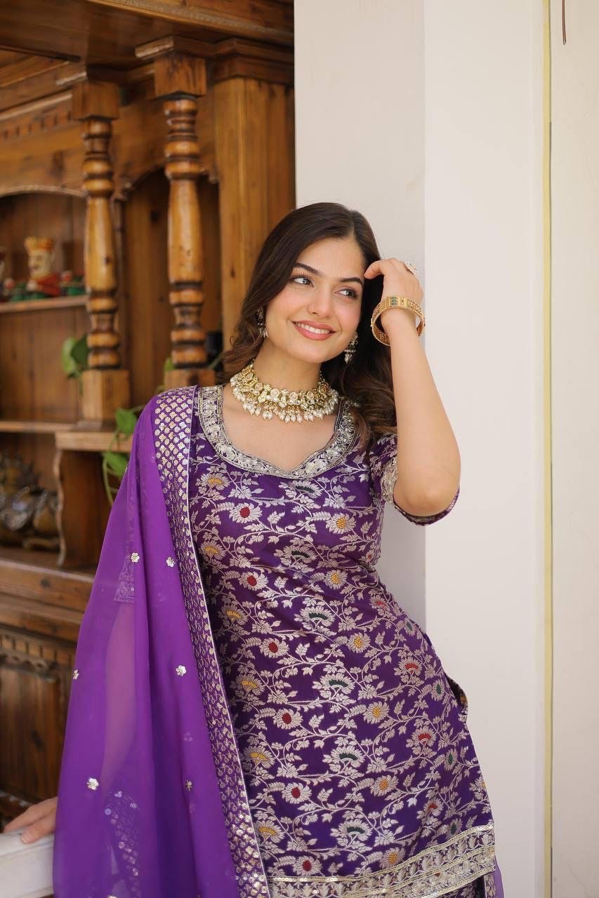 Luxury Designer Gharara 3pc Set - Chikankari official