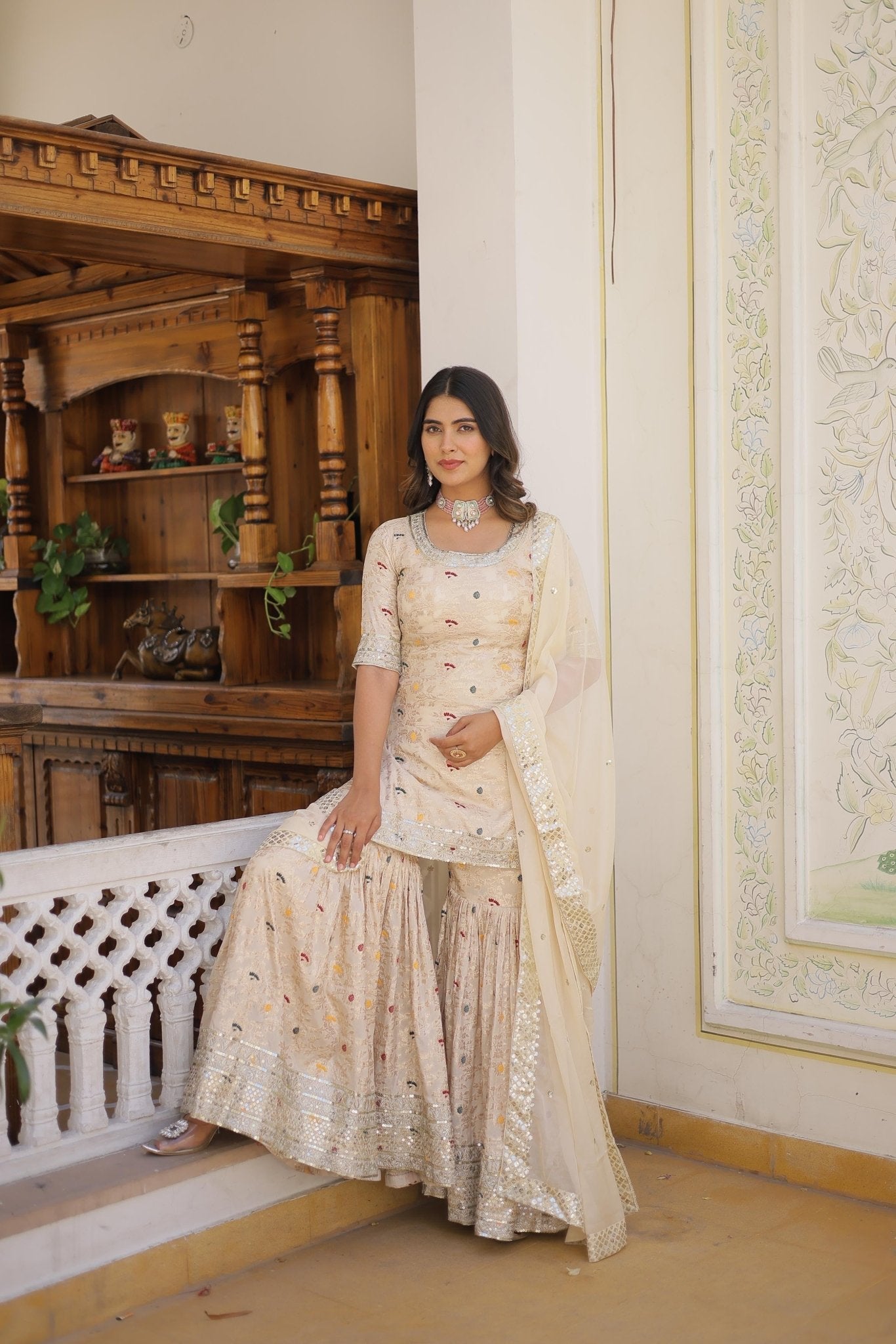 Luxury Designer Gharara 3pc Set - Chikankari official