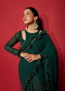 Luxury Opal Green Saree - Chikankari official