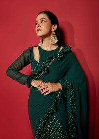 Luxury Opal Green Saree - Chikankari official