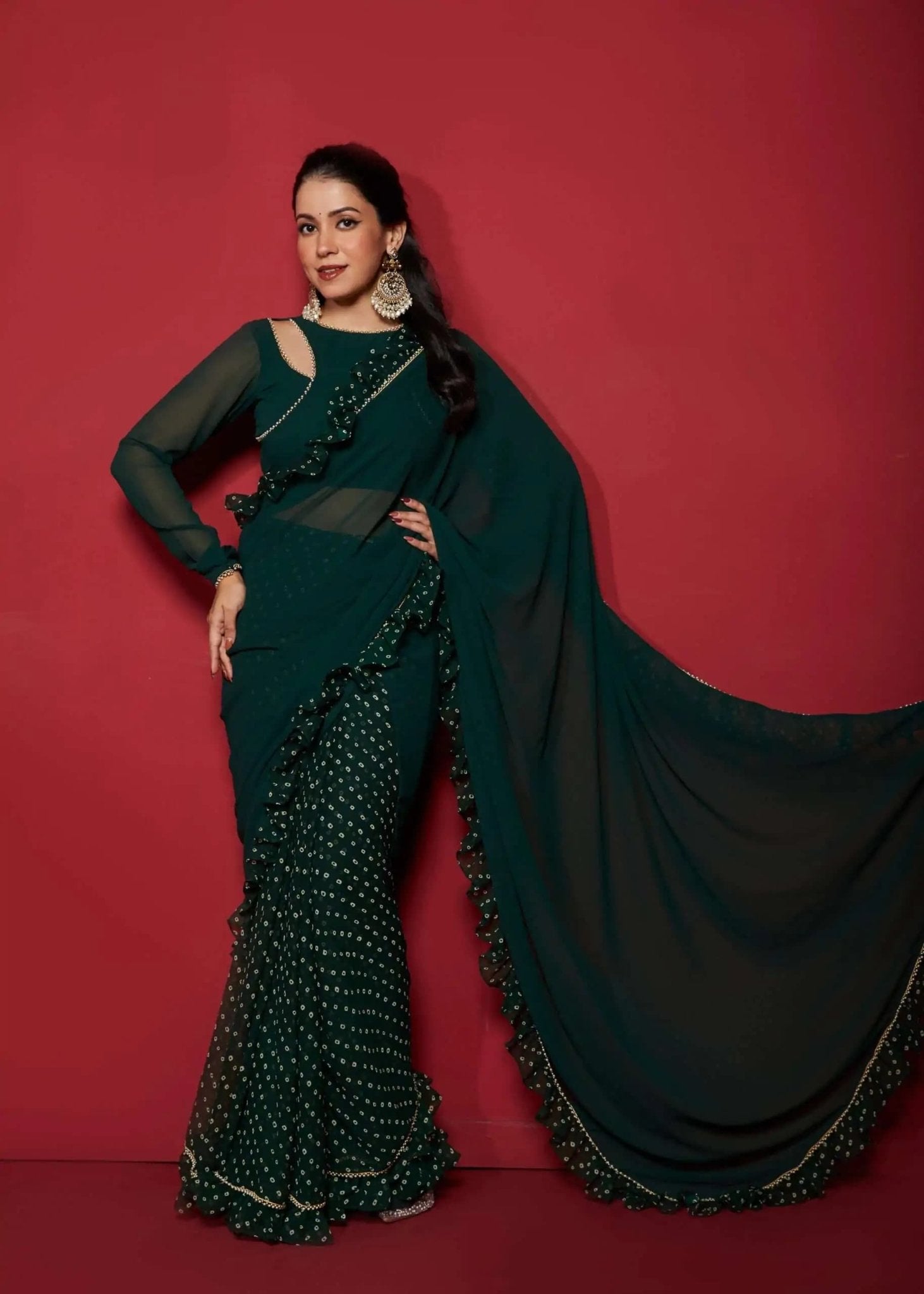 Luxury Opal Green Saree - Chikankari official