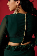 Luxury Opal Green Saree - Chikankari official