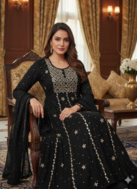 Malchandri gown and duptta set Badlands work Mukesh work - Chikankari official