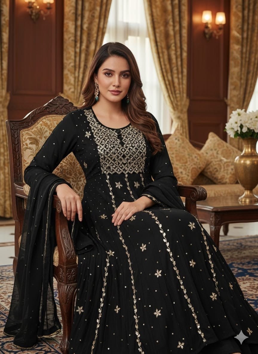 Malchandri gown and duptta set Badlands work Mukesh work