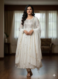 Malchandri gown and duptta set Badlands work Mukesh work - Chikankari official