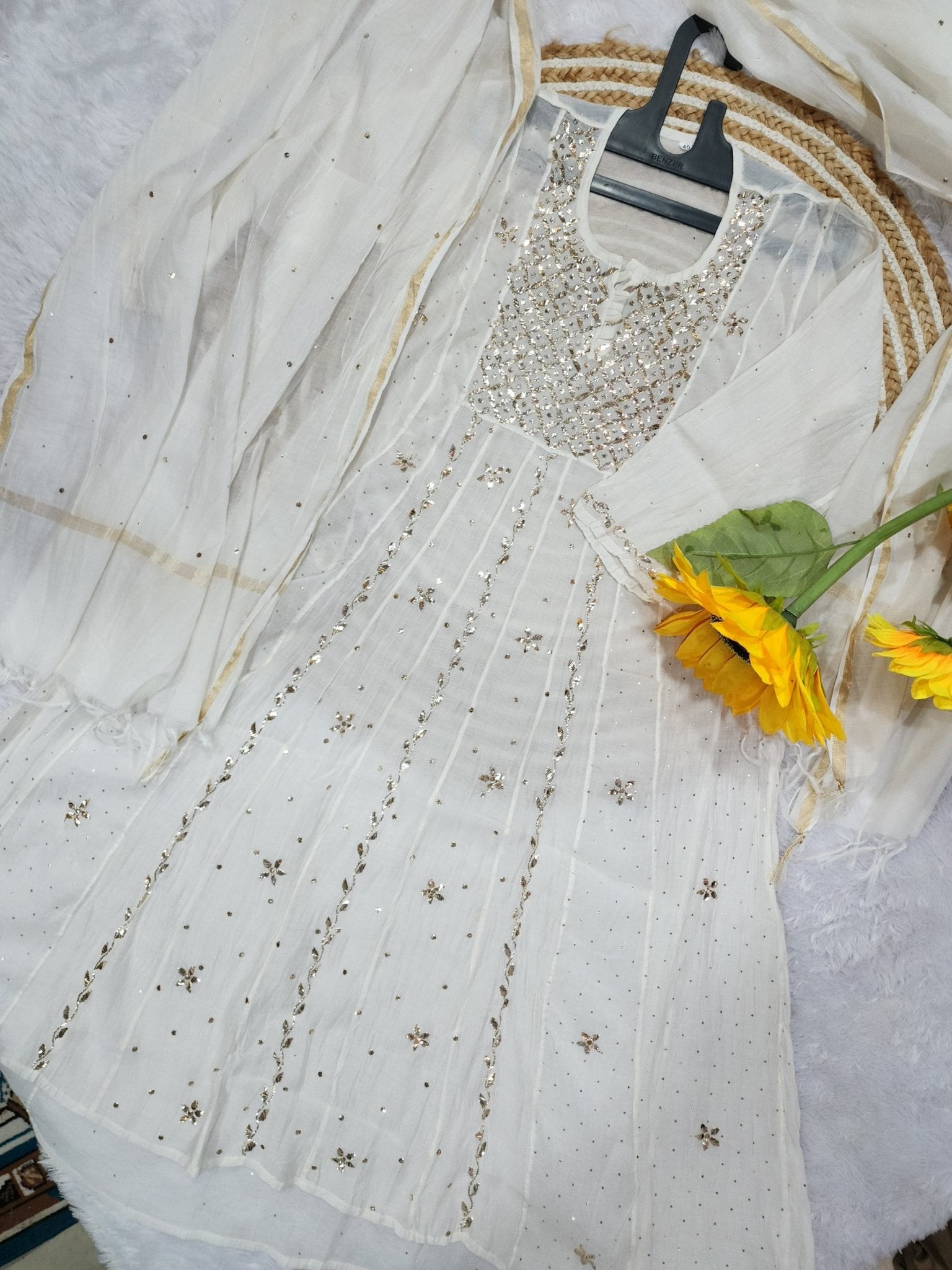 Malchandri gown and duptta set Badlands work Mukesh work - Chikankari official