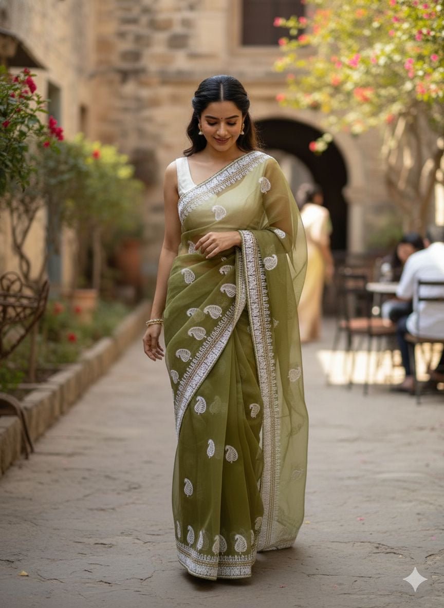 Mitali pure organza silk Saree - Chikankari official