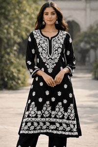 Modal 3d Set black white embroidered - Chikankari official