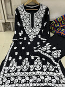 Modal 3d Set black white embroidered - Chikankari official