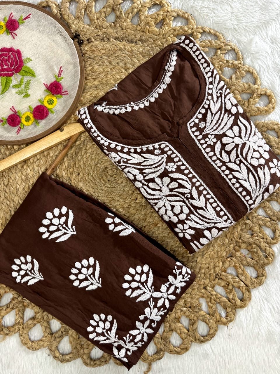 Modal big Buta embroidered Kurta & Plazzo - Chikankari official