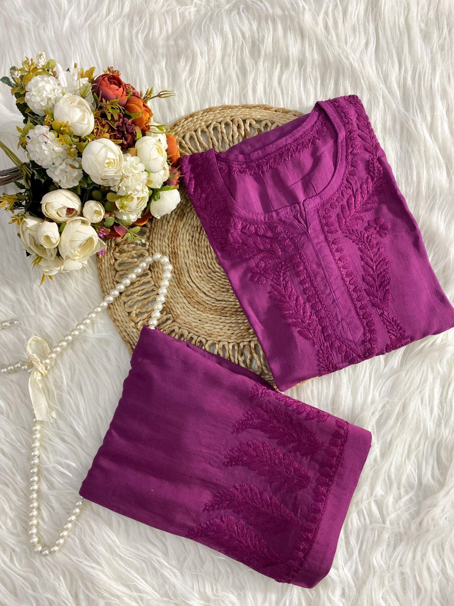 Modal Co - ord butter soft crafted Set - Chikankari official