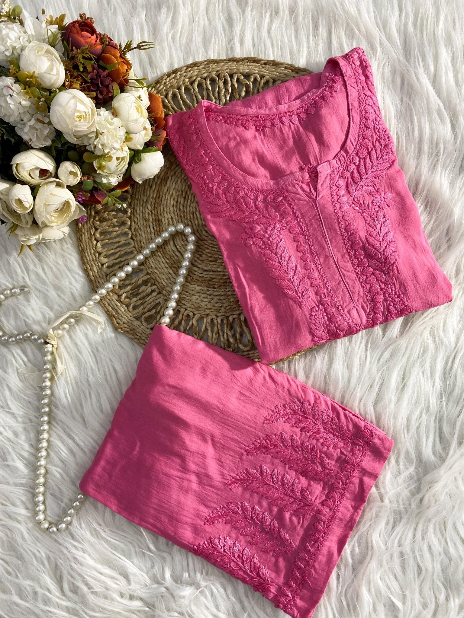 Modal Co - ord butter soft crafted Set - Chikankari official