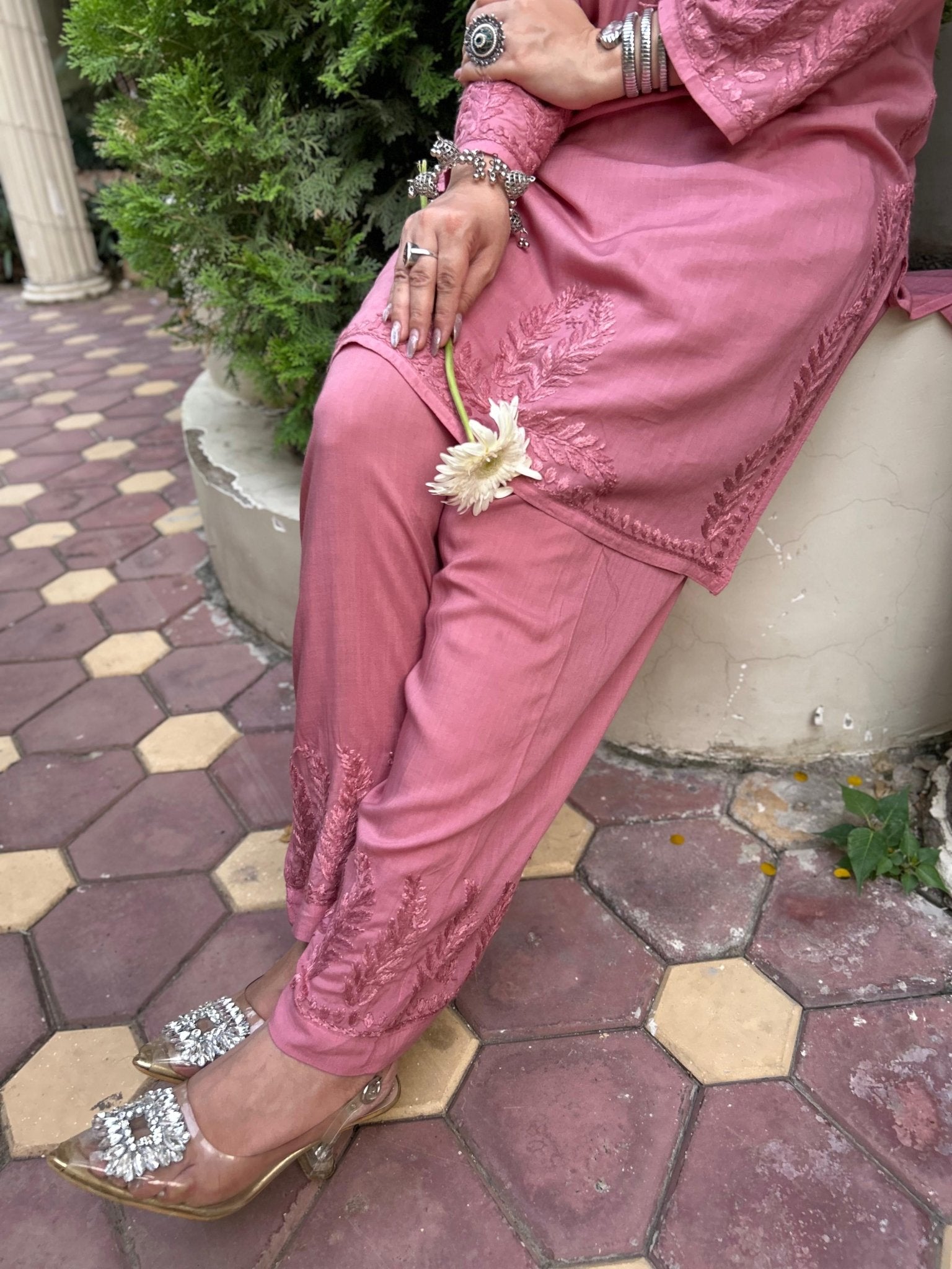 Modal Co - ord butter soft crafted Set - Chikankari official