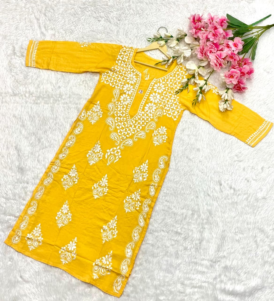 Modal cotton Big flower buta kurta - Chikankari official