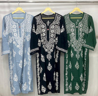 Modal cotton Big flower buta kurta - Chikankari official