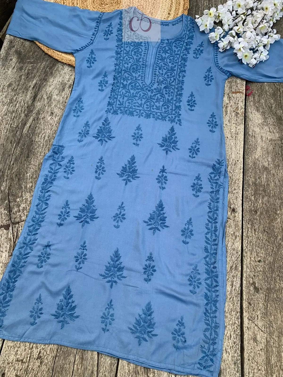 Modal Cotton Dyed Kurtis - Chikankari official