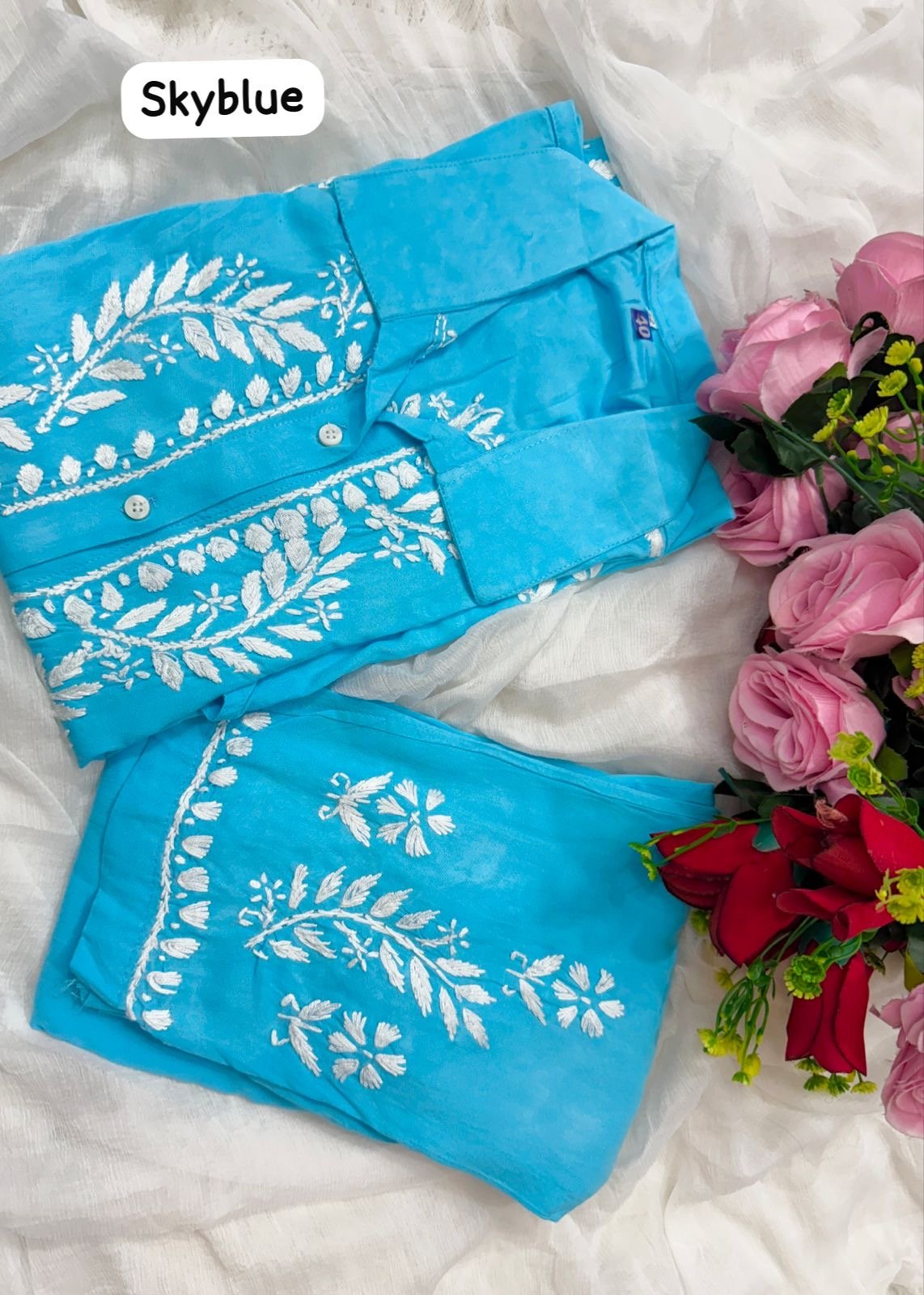 Modal Cotton Fine Embroidery Work Stylish Shirt Pant - Chikankari official
