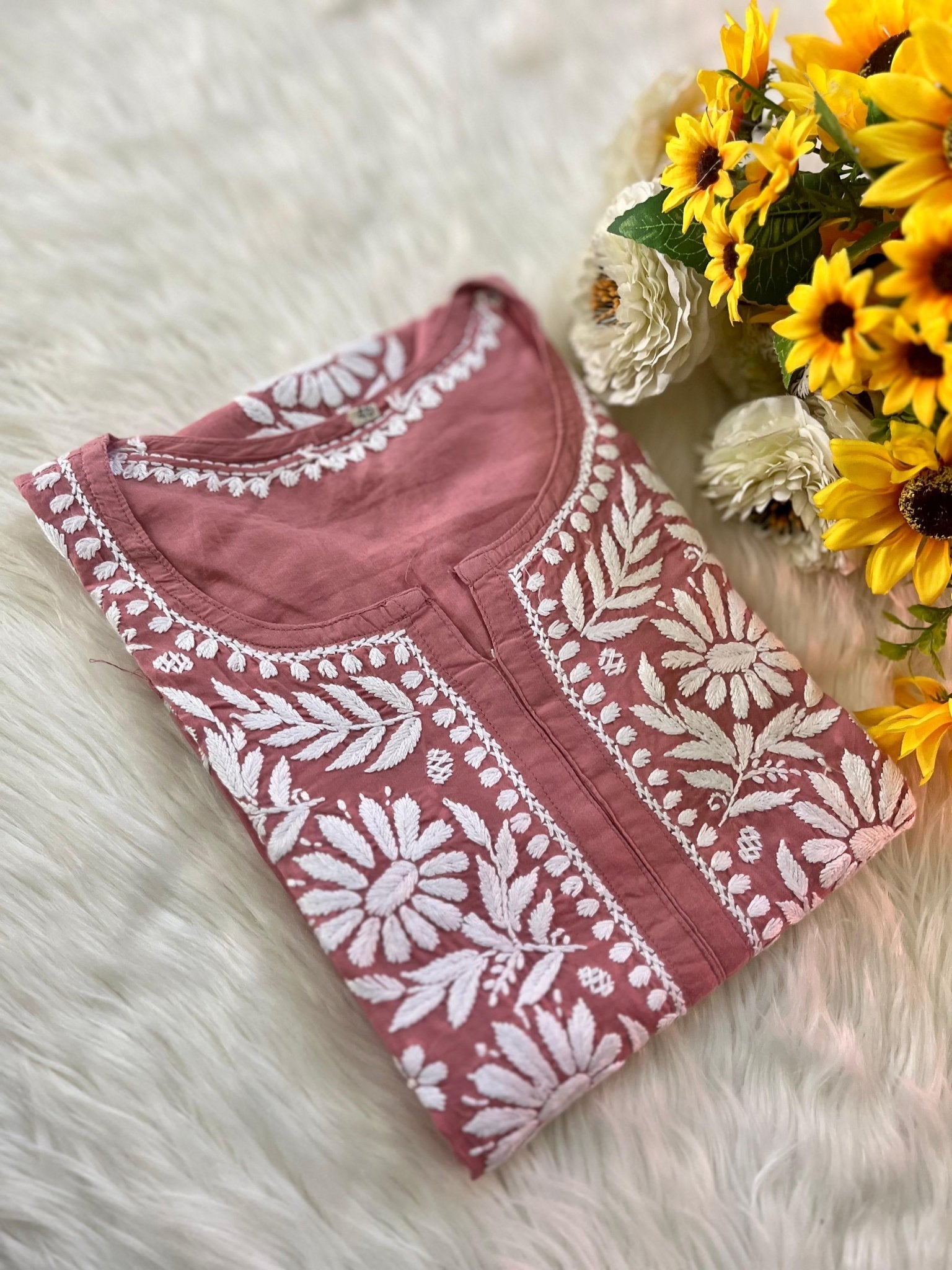 Modal cotton flower embroidered kurta - Chikankari official