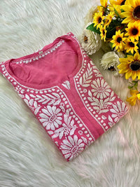 Modal cotton flower embroidered kurta - Chikankari official