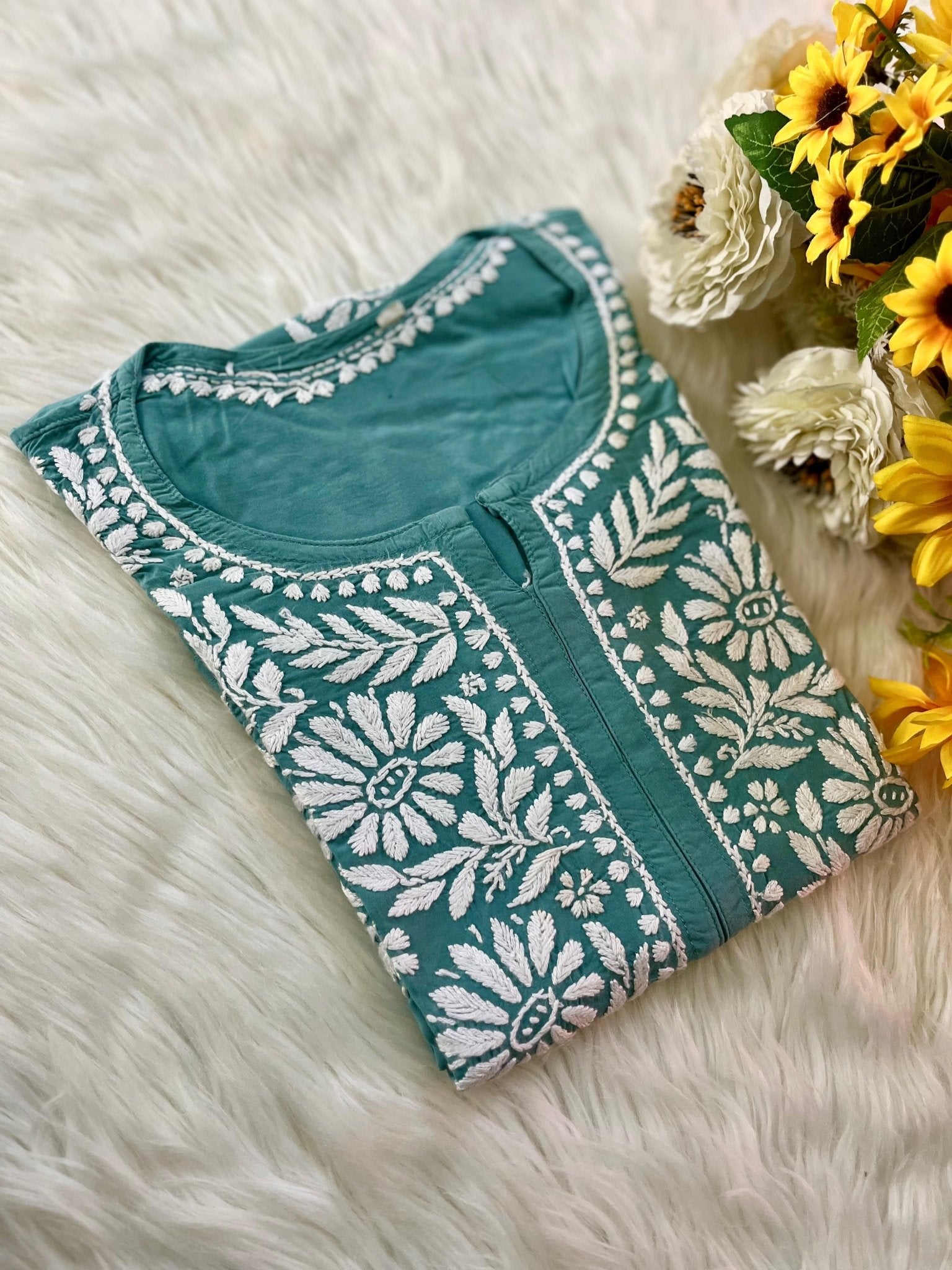 Modal cotton flower embroidered kurta - Chikankari official