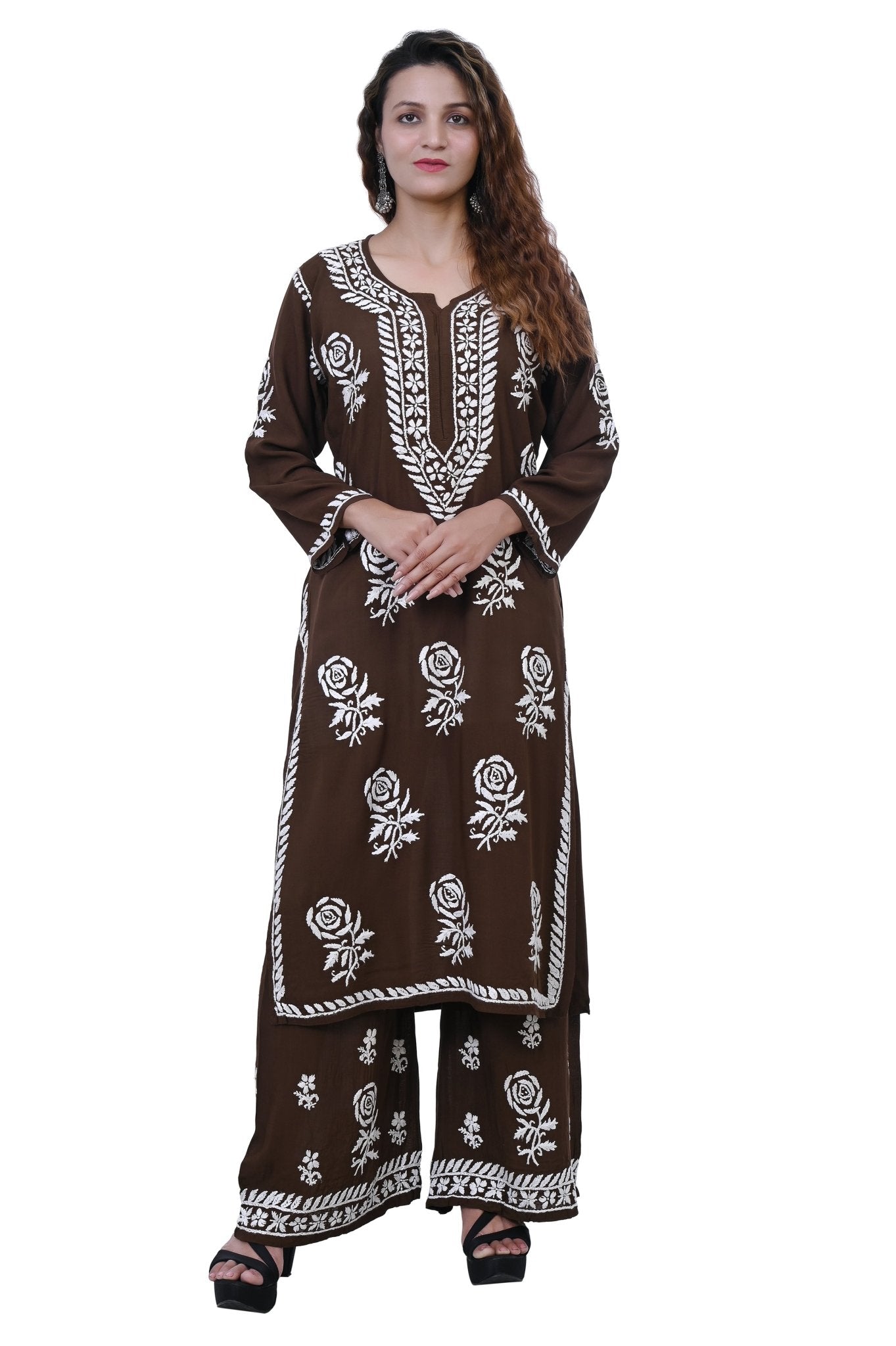 Modal Cotton Hand white thread embroidered Co - ord - Chikankari official