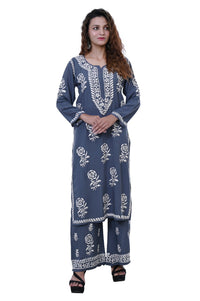 Modal Cotton Hand white thread embroidered Co - ord - Chikankari official