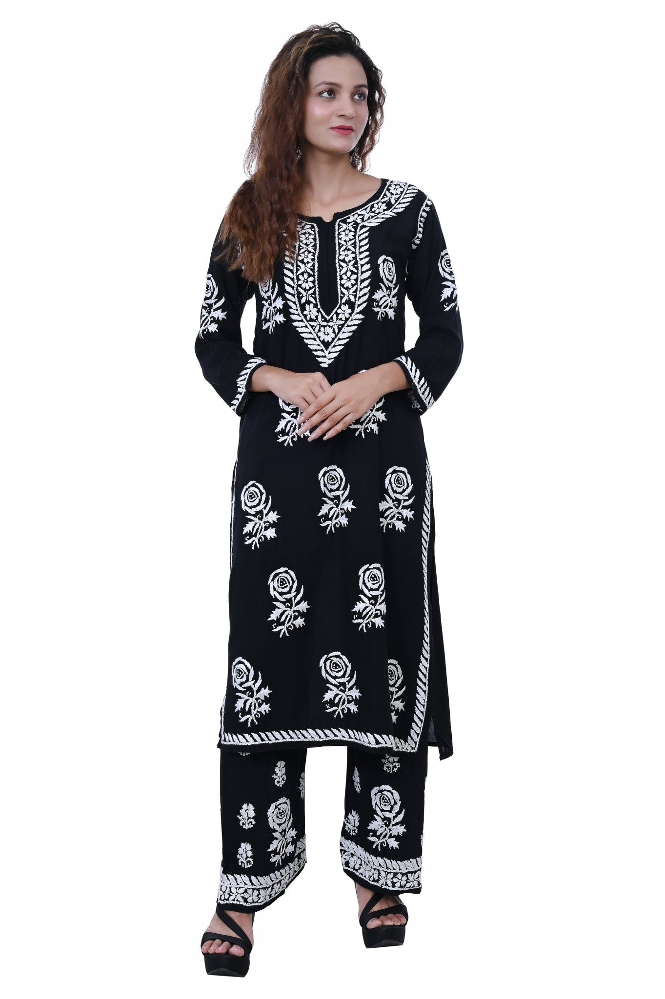 Modal Cotton Hand white thread embroidered Co - ord - Chikankari official