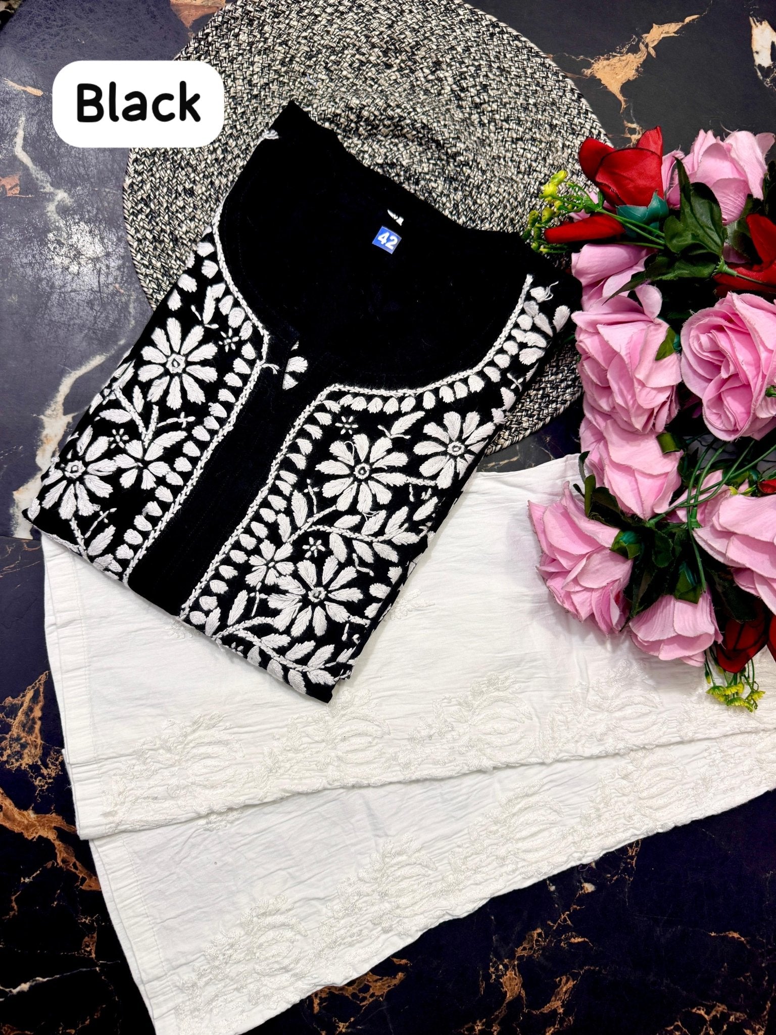 Modal cotton handwork long kurta with plazzo - Chikankari official