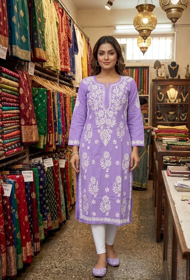 Modal cotton handwork long kurta with plazzo