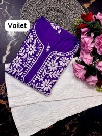 Modal cotton handwork long kurta with plazzo - Chikankari official