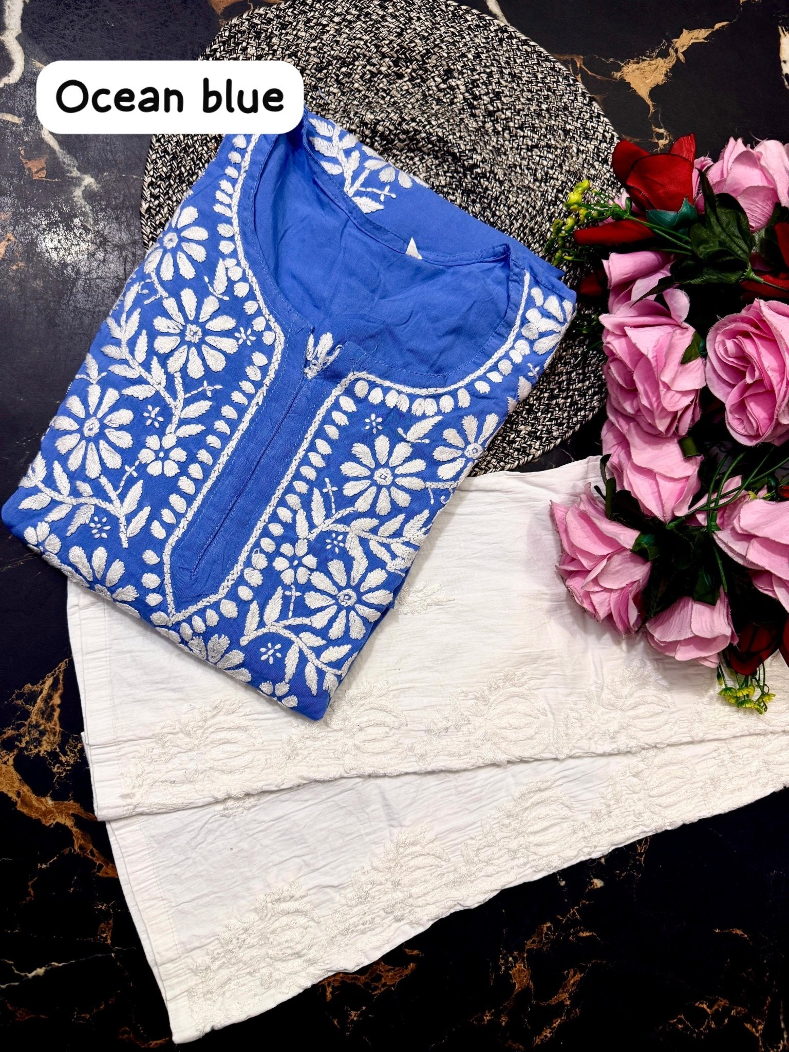 Modal cotton handwork long kurta with plazzo - Chikankari official