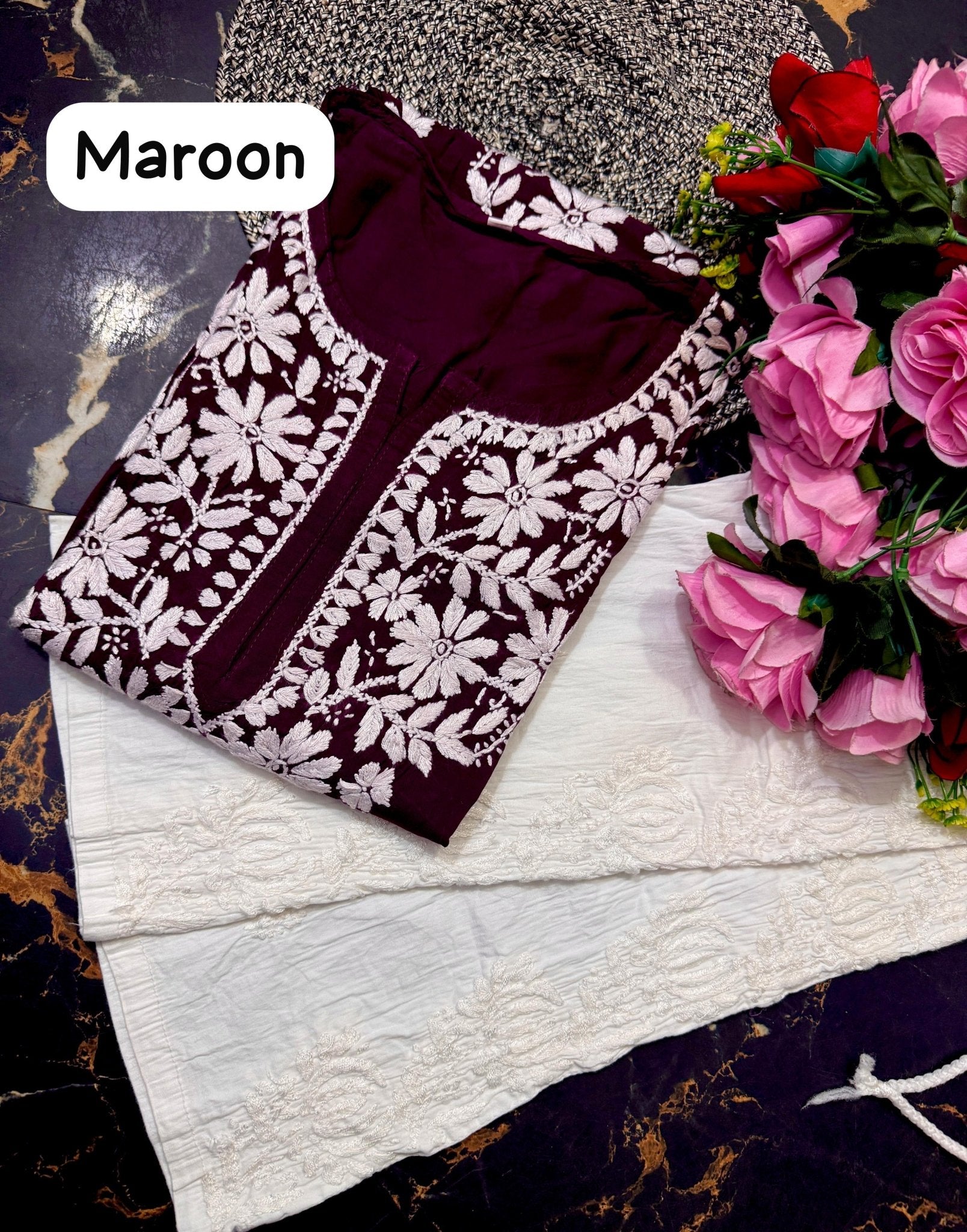 Modal cotton handwork long kurta with plazzo - Chikankari official
