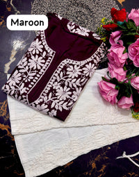 Modal cotton handwork long kurta with plazzo - Chikankari official