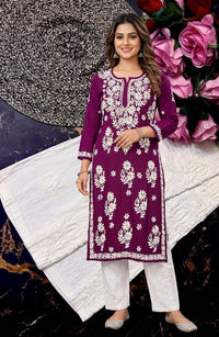 Modal cotton handwork long kurta with plazzo - Chikankari official