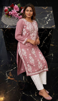 Modal cotton handwork long kurta with plazzo - Chikankari official