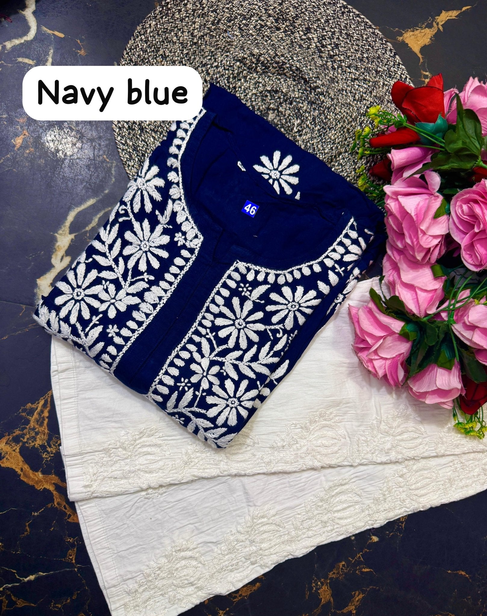 Modal cotton handwork long kurta with plazzo - Chikankari official