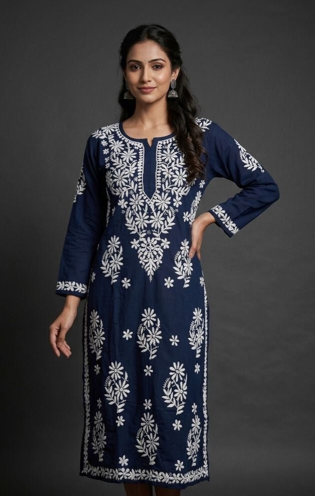 Modal cotton handwork long kurta with plazzo - Chikankari official