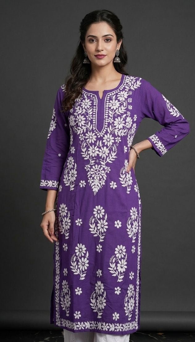 Modal cotton handwork long kurta with plazzo - Chikankari official