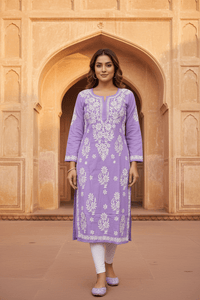 Modal cotton handwork long kurta with plazzo - Chikankari official